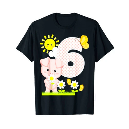 Cute Piglets Pig Barn Farm Birthday Party Supplies Pig 6th Birthday Girl 6 Year Old Birthday Cute Piglet Bday T-Shirt