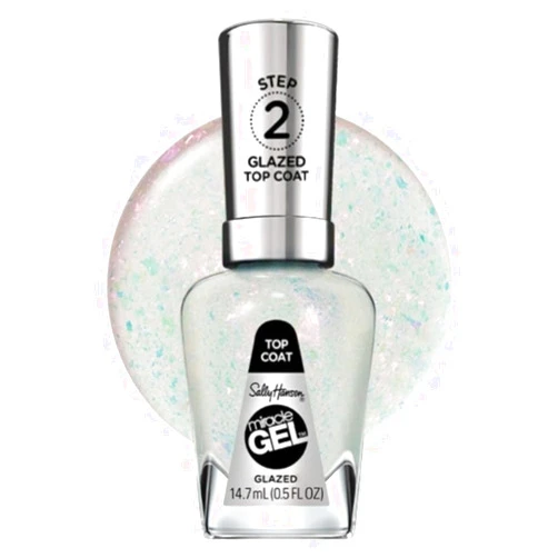 Sally Hansen Miracle Gel Nail Polish Special Effect Top Coat | Salon Quality, Gel-Like Formula, Two-Step System, No UV Light Needed, Long Lasting | Sheer, Glossy | 108 Glazed Top Coat