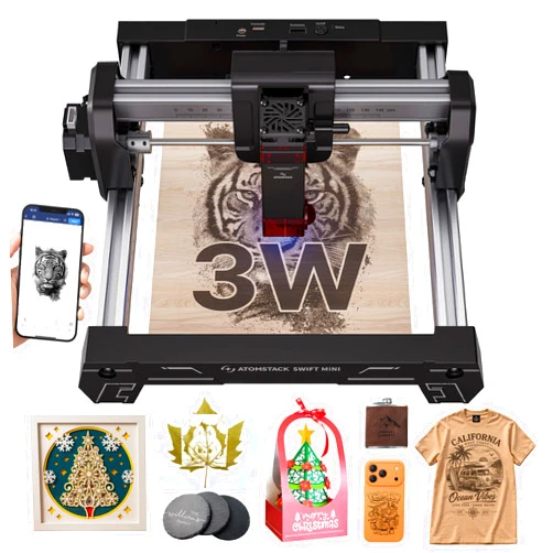 ATOMSTACK Swift Laser Engraver 3W for Beginners Swift Laser Cutter Machine Desktop Fully Pre-Assembled 135×145mm Area, 0.04mm High Precision DIY Wood, Leather, Crafts, Acrylic, Gifts, 3000mW