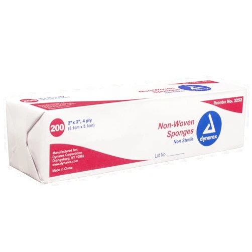 Dynarex Non-Woven Sponges, Non-Sterile Gauze, 2x2 and 4 Ply, Perfect for Facial Needs, Skin Treatment, & Wound Care, Made from Highly Absorbent Materials, 5 Sleeves of 200 Each