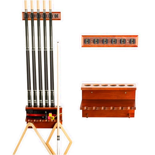 EXTCCT Wall Mount Pool Stick Holder - Billiards Pool Cue Rack Hardwood Pool Cue Set Holder for 6 Cues Sticks Storage Pool Table Accessories Equipment Organizer