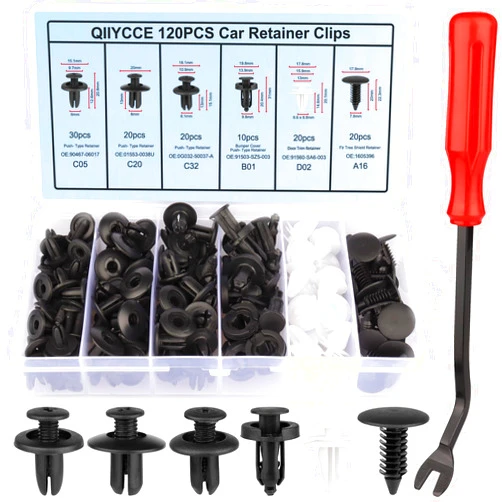QIIYCCE-120PCS Car Clips,Plastic Rivets,6 Popular Sizes of Car Body Fixed Clip Bumpers,and Replacement Parts of Fenders are Applicable to Most Models