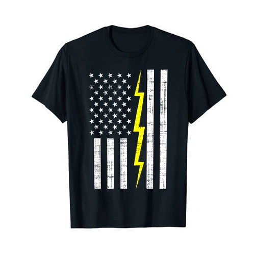 BoredKoalas Electrician Shirts Power Lineman Gift US Flag Lightning Bolt Vintage Patriotic Electrician Gift T-Shirt