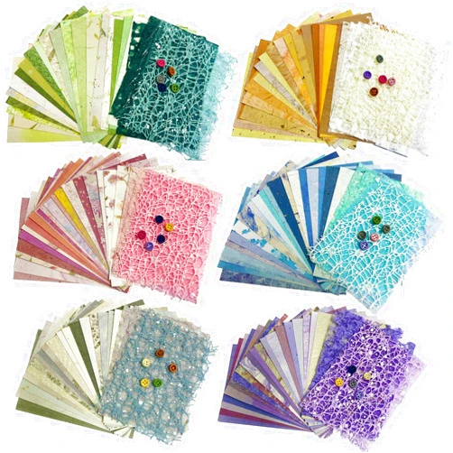 Yuilgdo 156 Sheets Textured Scrapbook Paper & Mesh Fabric Assorted Set +30 Buttons - 6 Pack Mixed Special Paper for DIY Scrapbooking Planner Bullet Junk Journal Supplies Collage Background 3.9x5.5 Inch