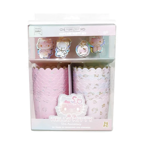 Handstand Kitchen Hello Kitty Commemorative 50th Anniversary Cupcake Party Set with Decorative Cupcake Cups and Toppers