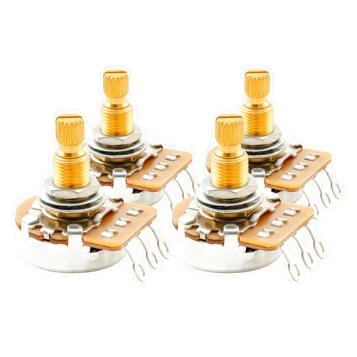 Musiclily Pro HD A500K Full Brass Metric Coarse 18-Spline Split Shaft Pots Audio Taper Potentiometers for Electric Guitar Bass (Set of 4)