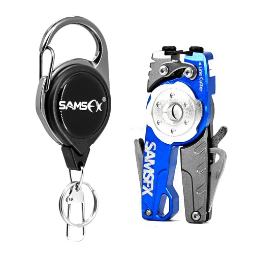 SAMSFX Fishing Tungsten Line Cutter with Zinger Retractors, Fishing Pliers Cutters, Knot Tying Tool, Hook Eye Cleaner, Hook Sharpener