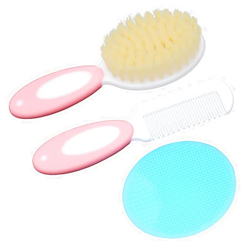 Duruan Baby Hair Brush &Silicone Baby Cradle Cap Brush Set, for Newborns & Toddlers-Natural Soft Goat Bristles-Ideal for Cradle Cap-Perfect Baby Registry Gift (Pink)