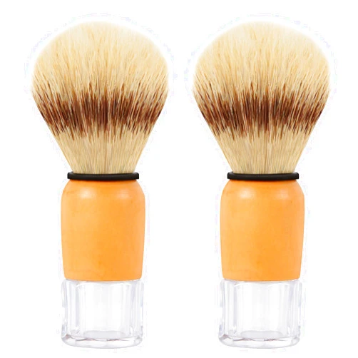 Genixart Nature Bristle Shaving Brush with Varnished Wooden Handle Plus Transparent Base, Perfect for Mens Wet Shave (2pcs Gift Pack)