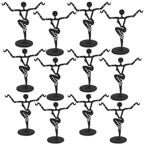 MOOCA 12-Piece Set Black Metal Dancer Shaped Earring Holders, Elegant Jewelry Stand for Earring Display and Organization, 3 1/4 in Height, Black Color