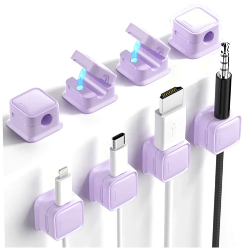 Costop 8 Pack Magnetic Cord Organizer, Easy Secure Adhesive Cable Management, Wire Holder Keeper Organizer Management, Hide/Organize Phone USB Charger Cable for Home,Office,Car,Desk,Nightstand-Purple