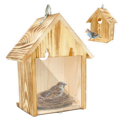 Gute Window Bird Houses for Outside with 2 Powerful Hooks, Hanging Bird House for Viewing Inside, Wooden Hummingbird Houses to Paint for Outdoors, Bird Nesting Box for Bluebird Finch Chickadee