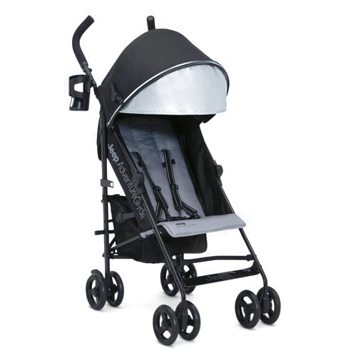 Delta Children Jeep AdventureGlyde Stroller by Delta Children - Lightweight Travel Stroller with Smoothest Ride & Compact Fold, 3-Position Recline, Extra Large Storage Basket, Black/Grey