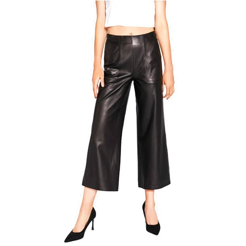 Smart Universe Wear Women's Real Leather Pants High Waist Leather Wide Leg Pants Black SmartUniverseWear