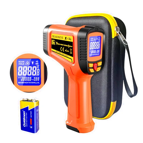 DEASOMIYE -58°F to 2732°F Digital Infrared Thermometer Gun, 50:1 Distance Ratio Laser Temperature Gun with MAX/MIN/AVG Measure and Alarm, Heat IR Temp Gun for Cooking, Griddle, HVAC, Industrial Forging