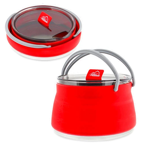 Higher Altitude Collapsible Travel Kettle Pot with Lid - 1L Red Portable Water Boiler Tea Maker for Camping Gas Stove
