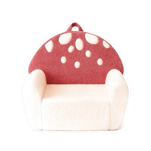 Blissful Diary Toddler Chair Comfy, Foam Kids Chair with Soft Teddy Plush, Toddler Reading Armchair with Cute Mushroom Designs- Rusty Red