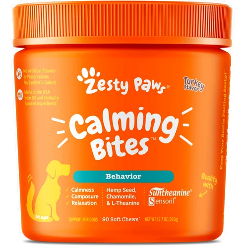 Zesty Paws Calming Chews for Dogs - Dog Calming Chews for Composure & Relaxation - Dog Calming Treats for Everyday Stress & Separation Peanut Butter 90 Count