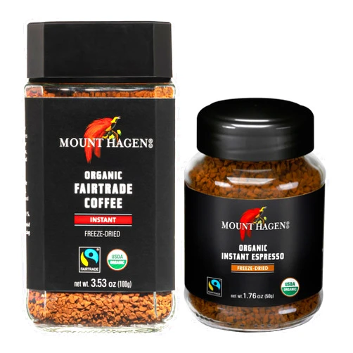 Mount Hagen 3.53oz Organic Freeze Dried Instant Coffee and Instant Espresso Ground Coffee 1.76oz Bundle