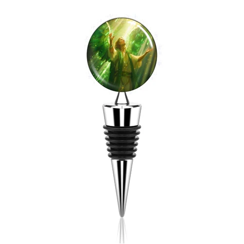 DuduYH Archangel Saint Raphael Wine Bottle Stopper, Green Wings Reusable Beverage Bottle Stopper, Zinc Alloy Red Wine Beer Saver Sealer Stopper for Party Wedding Bar
