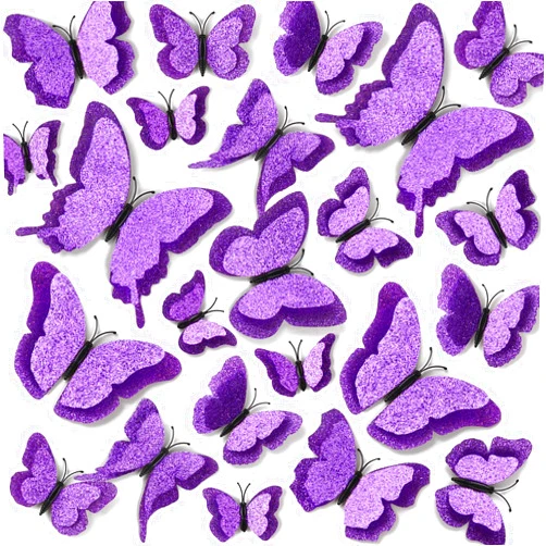 LiveGallery 36pcs Removable 3D Double Side Wings Butterfly Wall Stickers DIY Glittering Twinkle Butterflies Wall Decals Butterfly Wall Art Decor Decoration for Home Kids Bedroom Nursery (Purple)