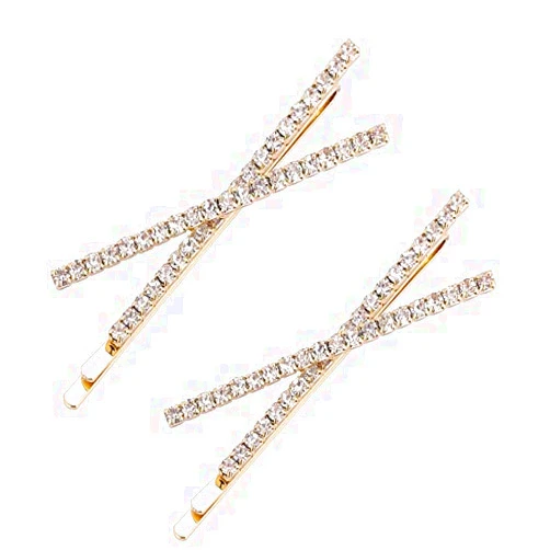 OBTANIM 2 Pcs X Shaped Crystal Hair Pins Cute Metal Shiny Hair Clip Rhinestone Bobby Pin Sparkly Barrette for Women Girls Styling Accessories (Gold)