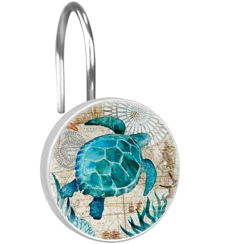 C.IOPMNU 12pcs Ocean Turtles Shower Curtain Hooks, Retro Turtles Decorative Shower Curtain Hanger Rings Roller, Stainless Steel Round Shower Rings Hangers for Bathroom