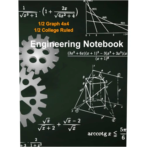 Naim Mustafa Engineering Notebook: Half Graph 4x4 and Half College Ruled: Classic Grid Notebook, Graph Ruled and College Ruled combined pages 8.5