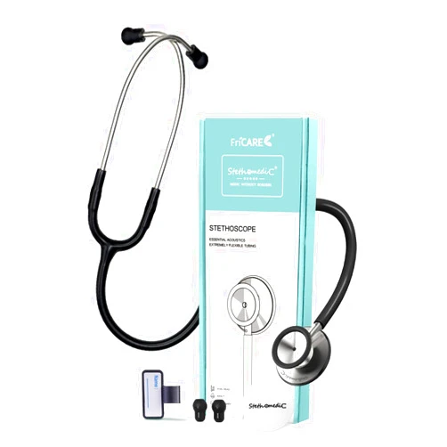 FriCARE Stethoscope - Black Stethoscopes for Nurses Medical Nursing Students - Classic Stainless Steel Estetoscopio, StethoMedic Essentials, Back to School Budget Model with Lifetime Warranty, 30 inch