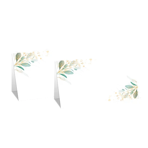 Gihyan Gold Foil Greenery Table Place Card, 25 Pcs Tent Style Cards Set with Green Eucalyptus, Editable Name Cards for Table Seating, Food Lables for Birthday Party, Baby Shower, Wedding, Bridal Shower(15)