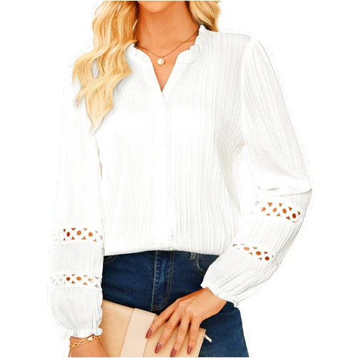 GRACE KARIN Women Dressy Casual Tops,Long Sleeve Button Down Ruffle Blouse,Work V Neck Shirt Summer Fall Business Outfit
