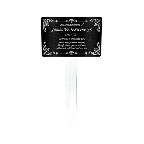 NEW WORLD ACCENTS Personalized Memorial Plaque Stake, Grave Marker, Remembrance Plaque, Outdoor, Indoor Memorial Plate (Black/Silver)