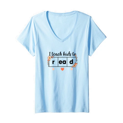 NikkiDawn's Reading Teacher Apparel Womens I Teach Kids to r ea d Read Fun Educational Teacher V-Neck T-Shirt
