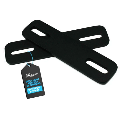 Rago Fabrication Ditch Light Bracket Extensions (Pair) - Hood Mount Pod Light Extension Brackets, Black Textured Powder Coat, Compatible with Most Aftermarket Ditch Light Brackets