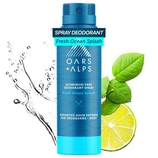 Oars + Alps Full Body Deodorant Spray for Men & Women, Aluminum Free Deodorant Spray, Dermatologist Tested, Extra Strength, Travel Size, Long Lasting, Odor Protection, Fresh Ocean Splash
