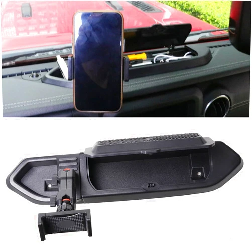 EASEORD Upgraded Dash Mount Cell Phone Holder Compatible with 2018-2023 Jeep Wrangler JL & Gladiator JT，Multi-Mount Phone Holder Dash Storage Tray Kit with Cover Compatible with iPhone Android Smartphone
