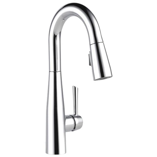 Delta Essa Chrome Bar Sink Faucet with Pull Down Sprayer, Modern Single Hole Prep Sink Faucet, Single Handle, Chrome 9913-DST