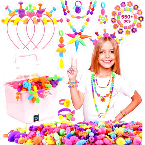 NIDOOT Pop Beads, Girls Jewelry Making Kit, Bracelet Making Kit for Girls, 550Pc+ Snap Beads for Kids, Girl Toys Age 4-5, 5 6 Year Old Girl Gift, Crafts for Kids Ages 3-12