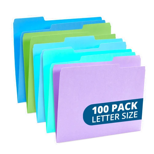 Blue Summit Supplies Ocean Tone Colored File Folders Letter Size, 1/3 Cut Top Tab File Folders, Assorted Blue and Green Colored, for Organizing and File Cabinet Storage, 100 Pack