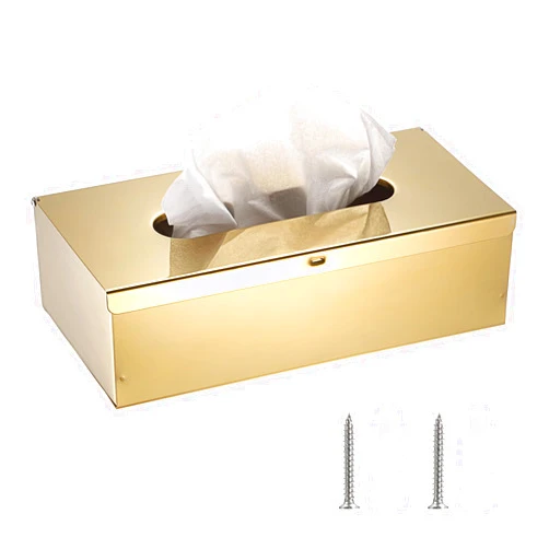 Sumnacon Tissue Box Cover Rectangle Stainless Steel Tissue Box Stylish Tissue Box Holder, Modern Tissue Cover for Bathroom Toilet Bedroom Living Room Kitchen Table Desk Office, Gold
