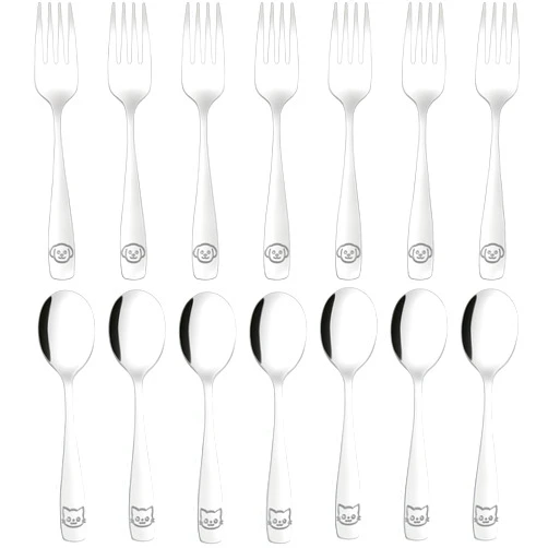 LOCONHA Stainless Steel Toddler Utensils Set - 14 Pcs Kids Silverware, Safe Food Grade, Mirror Polished, Dishwasher Safe, Perfect for Little Hands, Trendy & Durable. ﻿
