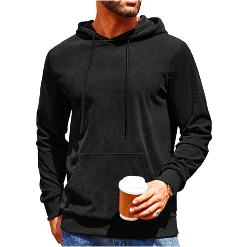 COOFANDY Mens Hooded Sweatshirt Long Sleeve Casual Corduroy Drawstring Pullover Hoodies with Pocket