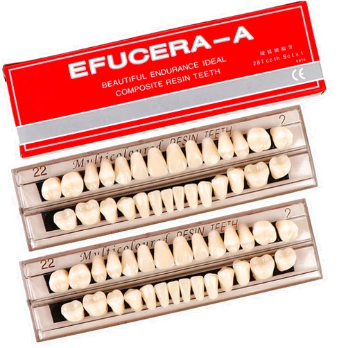 Geodurn 56 Pieces False Teeth, 2 Sets Whole Teeth Synthetic Polymer Denture Teeth, 22 Shade A2 Upper + Lower Dental Materials for Replacement, DIY, or Halloween