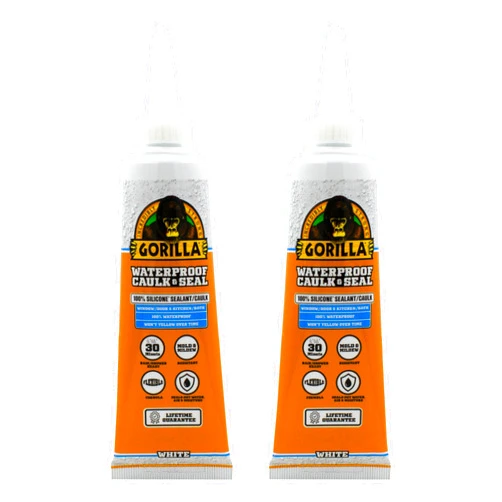 Gorilla Waterproof Caulk & Seal Silicone Sealant, 2.8oz Squeeze Tube (Pack of 2) - White Caulking Sealant for Kitchen, Window, Bath, Marine, Door and More