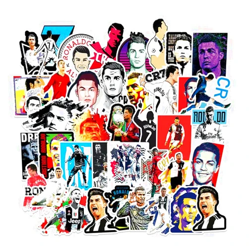 Sticker Universe 50 Pcs Vinyl Sticker of Ronaldo for Soccer Lovers Waterproof Stickers Bomb for Wall, Computer, Laptop, Skateboard, Water Bottle, Mug, Kids Scrapbook Gift for Birthday, Christmas, Thanksgiving