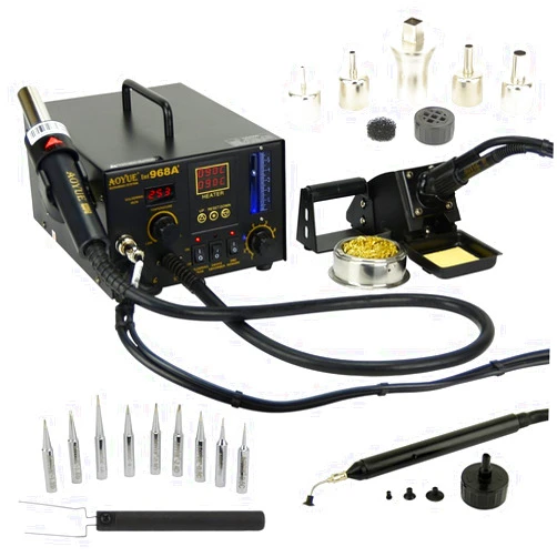 Aoyue 968A+ Professional SMD Digital Hot Air Rework Station with a Soldering Iron and Vacuum Pickup