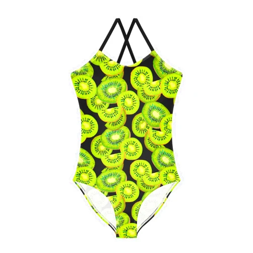 Aflyko Botanic Fruit Girls Halter Swimsuit Kiwi Green Summer One Piece Beach Swimwear 3-10T