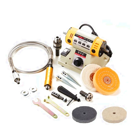ZIYUCOOL 110V 350W Adjustable Speed Bench Grinder Polishing Machine For DIY Woodworking Jade Jewelry Dental Bench Lathe Machine With Metal Flexible Shaft Handle, For Engraving, Grinding and Drilling