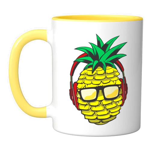 Pineapple sunglasses gifts for surfers Hawaii pineapple sunglasses Ceramic Mug, Yellow/White