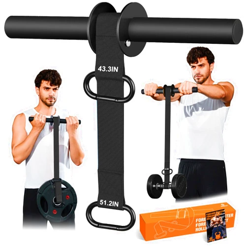 RIQIGA Forearm Strengthener and Wrist Roller, 43.3 inch Or 51.2 inch Ultra Strong Nylon Webbing, Forearm Exerciser with Quick Locking Mechanism, Ideal for Hand, Wrist and Forearm Strength Training